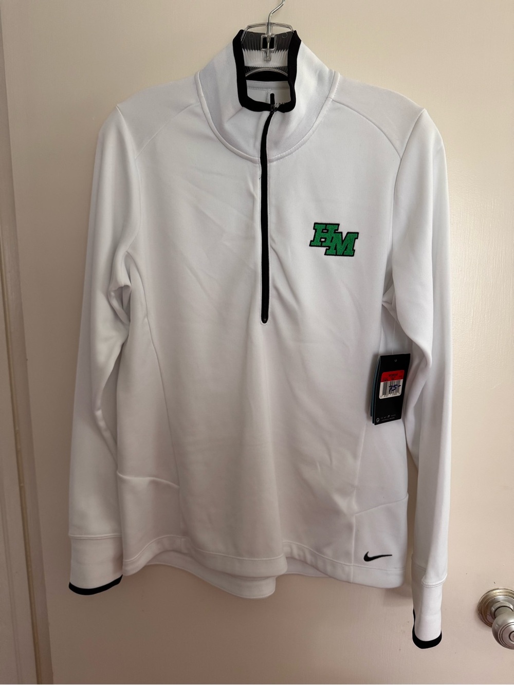 Nike White Performance Half-Zip Jacket with Green HM Crest